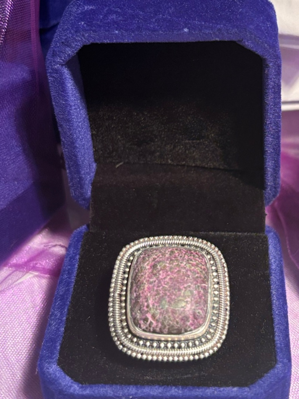 Chic Silver and Purpurite stone Ring 925 sterling silver cocktail vintage ring - Picture 7 of 15
